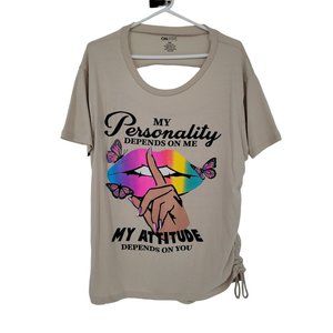 ON FIRE Size 2X Womens Top Graphic Tee Shirt Distressed Rouched